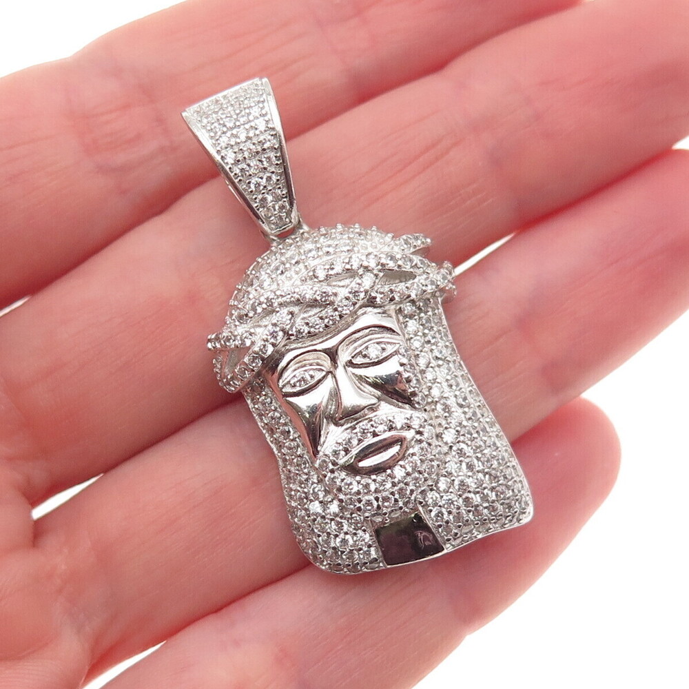 925 Sterling Silver Round-Cut C Z Jesus Sparkle Pendant